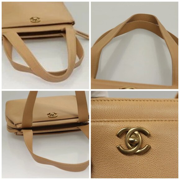 CHANEL Matelasse Shoulder Bag Grained Calf Skin Beige Gold CC Auth BA4516 - Picture 16 of 16